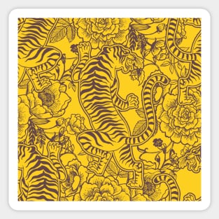 Chinese Tiger Vintage Pattern Mustard Yellow - Retro Hong Kong Print Sticker